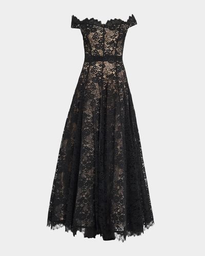 ALICE + OLIVIA Viviana Off-the-Shoulder Lace Gown