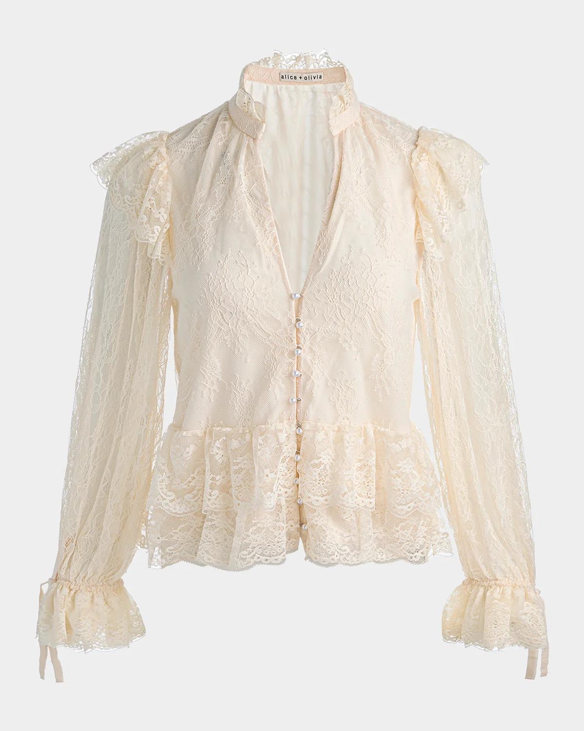 ALICE + OLIVIA Wilhelmina Lace Ruffle Blouse