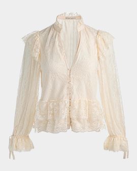 ALICE + OLIVIA Wilhelmina Lace Ruffle Blouse