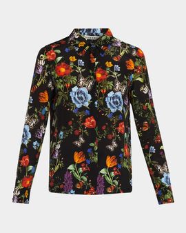 ALICE + OLIVIA Willa Floral Silk Button-Front Blouse