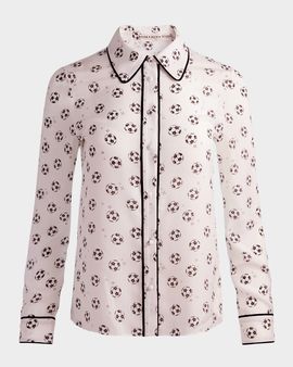 ALICE + OLIVIA Willa Silk Placket Top