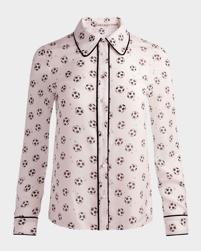 ALICE + OLIVIA Willa Silk Placket Top