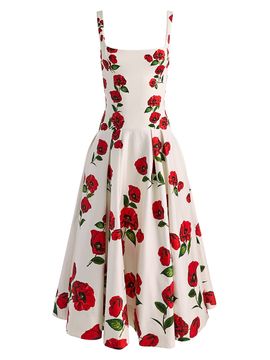ALICE + OLIVIA Women's Adley Floral Stretch-Cotton Drop-Waist Midi-Dress