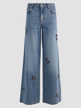 ALICE + OLIVIA Women's Amazing Embellished Butterfly Cut-Out Wide-Leg Jeans