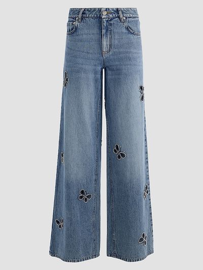 ALICE + OLIVIA Women's Amazing Embellished Butterfly Cut-Out Wide-Leg Jeans