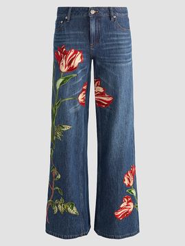 ALICE + OLIVIA Women's Amazing Embroidered Appliqué Baggy Low-Rise Jeans