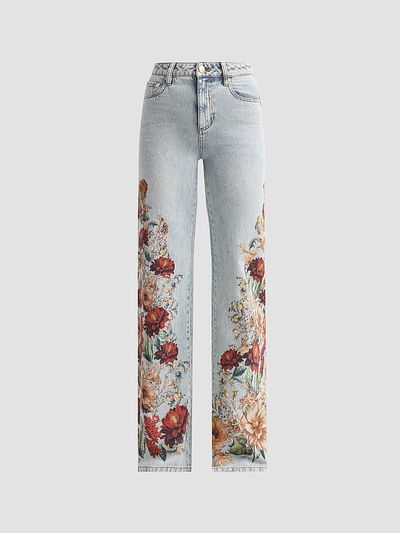 ALICE + OLIVIA Women's Chic Floral High-Rise Jeans