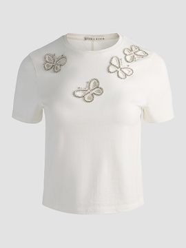 ALICE + OLIVIA Women's Cindy Embellished Cropped Tee
