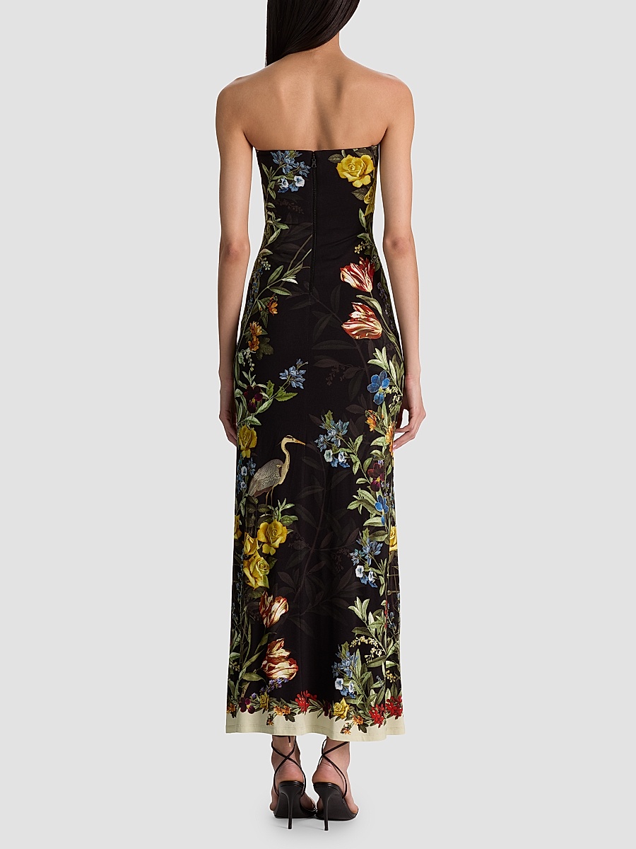 delora floral maxi dress DELORA OPEN BACK MAXI DRESS in GARDEN BRUNCH BLACK