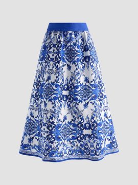 ALICE + OLIVIA Women's Earla Majolica Linen-Blend A-Line Midi Skirt
