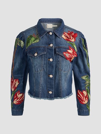 ALICE + OLIVIA Women's Elijah Embroidered Appliqué Crop Denim Jacket