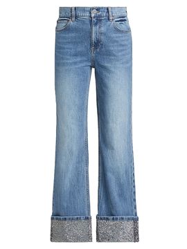 ALICE + OLIVIA Women's Embellished-Cuff Jeans