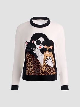ALICE + OLIVIA Women's Gleeson Staceface Leopard Merino Wool Pullover Sweater