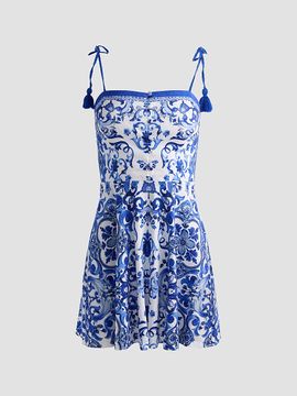 ALICE + OLIVIA Women's Glinda Majolica Tassel Tie-Strap Linen-Blend Minidress
