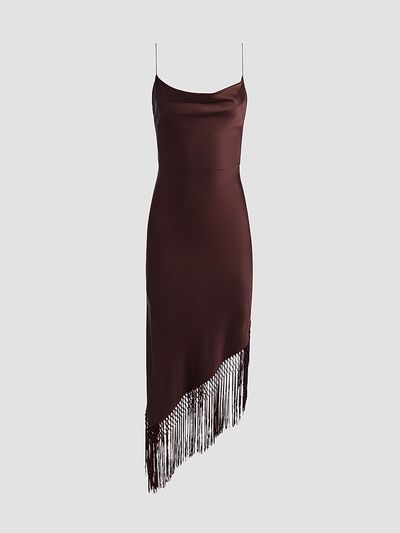 ALICE + OLIVIA Women's Harmony Drapey Slip Fringe Midi Dress