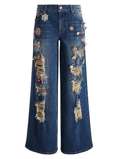 Alice + Olivia Women's Harper Distressed & Embellished Baggy Jeans