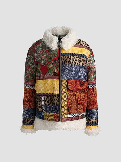 ALICE + OLIVIA Women's Hudson Patchwork Jacquard & Sherpa Aviator Coat