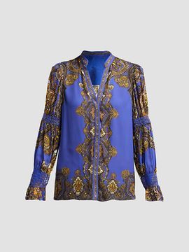 ALICE + OLIVIA Women's Ilan Smocked-Sleeve Blouse
