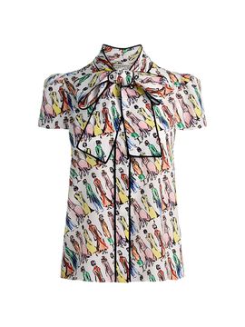 ALICE + OLIVIA Women's Jeannie Staceface Silk Cap-Sleeve Blouse