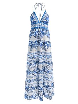 ALICE + OLIVIA Women's Karolina Smocked Waist Tiered Maxi Dress