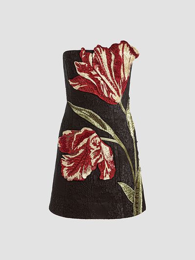 ALICE + OLIVIA Women's Katia Strapless Floral Appliqué Mini Dress