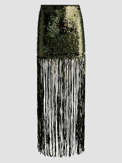 ALICE + OLIVIA Women's Kendra Sequin Fringe Maxi Skirt