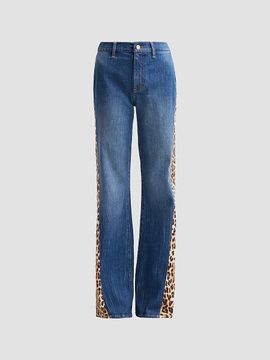 ALICE + OLIVIA Women's Leopard Godet Wide-Leg Flare Jeans