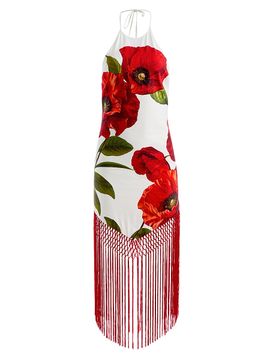 ALICE + OLIVIA Women's Mallory Floral Fringe-Hem Midi-Dress