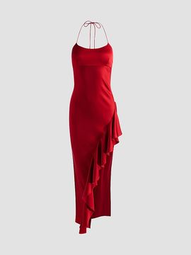 ALICE + OLIVIA Women's Palma Asymmetric Ruffled Maxi Slip Dress