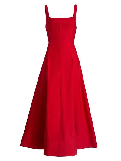ALICE + OLIVIA Women's Polly Linen-Blend Tie-Back Midi-Dress