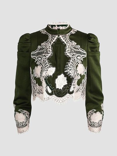 ALICE + OLIVIA Women's Thomasina Lace-Trim Crop Jacket