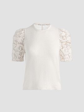 ALICE + OLIVIA Women's Tyler Lace-Sleeve Crewneck Top