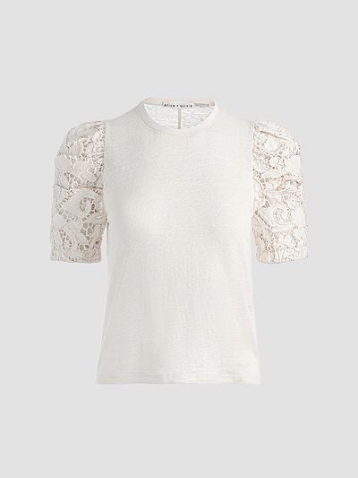 ALICE + OLIVIA Women's Tyler Lace-Sleeve Crewneck Top