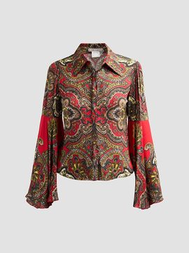 ALICE + OLIVIA Women's Willa Printed Bell-Sleeve Top