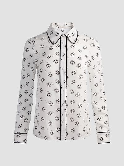 ALICE + OLIVIA Women's Willa Soccer-Print Silk Shirt