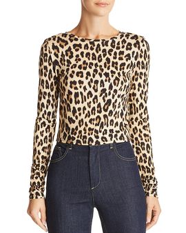 Alice And Olivia Alice + Olivia Delaina Leopard Print Cropped Top