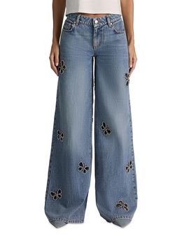 Alice And Olivia Alice and Olivia Amazing Low Rise Embellished Cutout Jeans in Fiona Vintage Blue