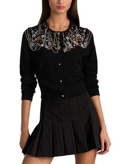 Alice And Olivia Alice and Olivia Dollie Wool Blend Embellished Cardigan