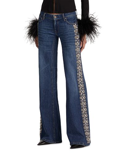 Alice And Olivia Alice and Olivia Emryn Ultra Low Rise Embellished Relaxed Flare Jeans in Georgetta Vintage Blue