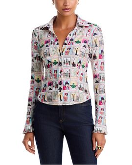 Alice And Olivia Alice and Olivia Freya Staceface Fitted Nipped Waist Button Down Top