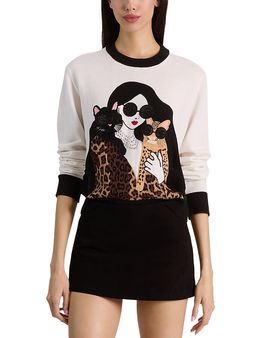 Alice And Olivia Alice and Olivia Gleeson Staceface Wool Blend Crewneck Sweater