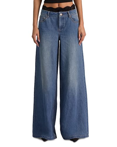 Alice And Olivia Alice and Olivia Ian Cotton Low Rise Wide Leg Jeans in Brooklyn Blue