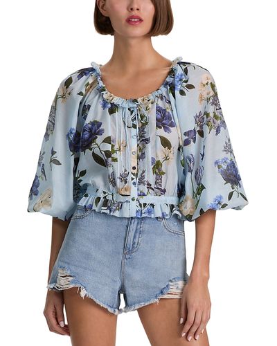 Alice And Olivia Alice and Olivia Mclaine Elbow Sleeve Cropped Blouse