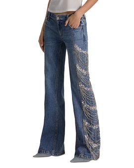 Alice And Olivia Alice and Olivia Roxie Low Rise Embellished Jeans in Brooklyn Blue