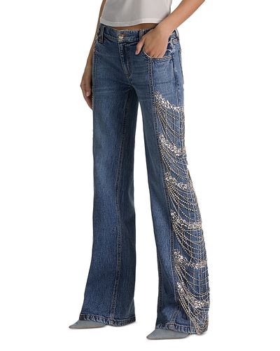 Alice + Olivia Roxie Low Rise Embellished Jeans In Brooklyn Blue