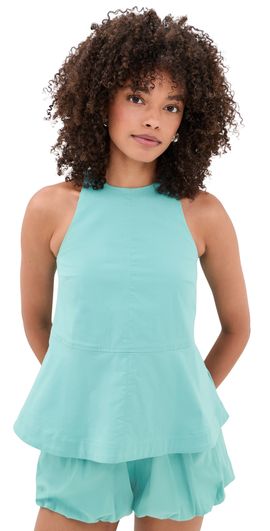 ALIGNE ALIGNE Carlos Poplin Pemplum Top Blue