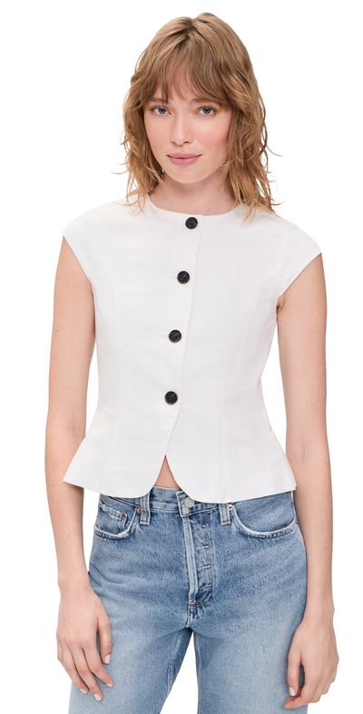 ALIGNE ALIGNE Connie Linen Mix Button Up Top White