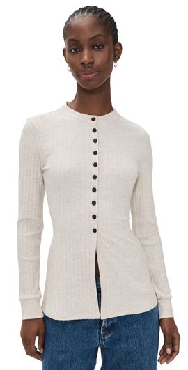 ALIGNE ALIGNE Daphne Ribbed Jersey Top Oatmeal Marl