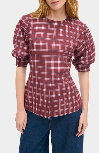 ALIGNE ALIGNE Janey Ruched Sleeve Plaid Top