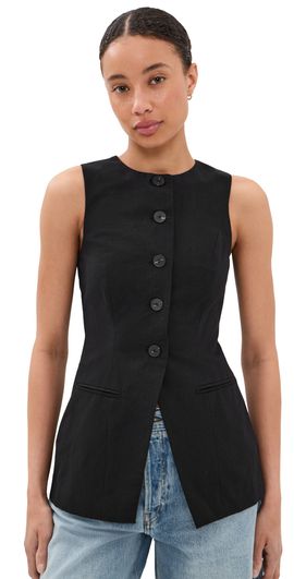 ALIGNE ALIGNE Leo Linen Mix Waistcoat Black